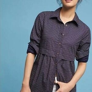 Maeve Anthropologie Aled Polka Dot Babydoll Tunic Top Womens XS Navy Career Boho